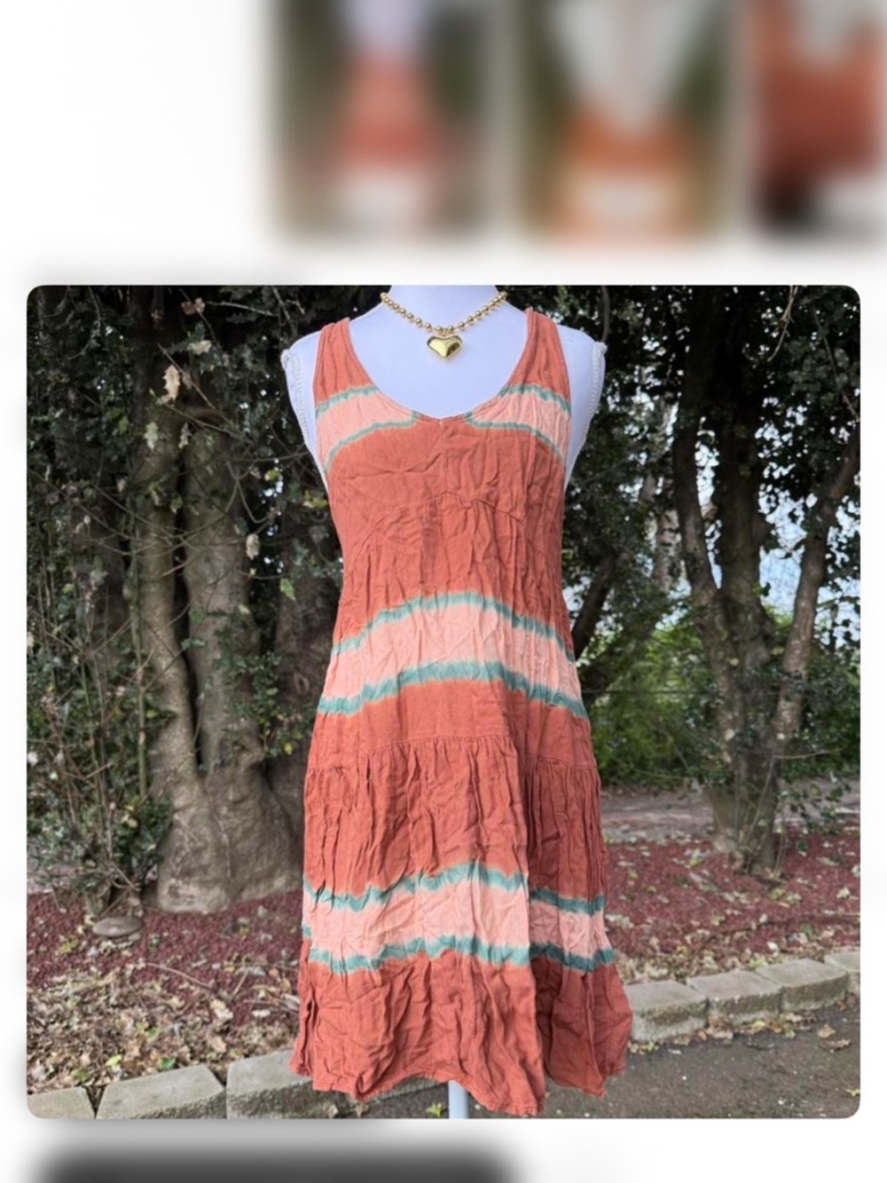 American Eagle Outfitters Rust Striped V-Neck Tiered Dress